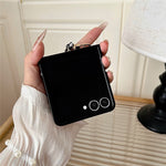 For Samsung Galaxy Z Flip7 5G Case Bear Charm PU Leather + PC Phone Cover with Wrist Strap