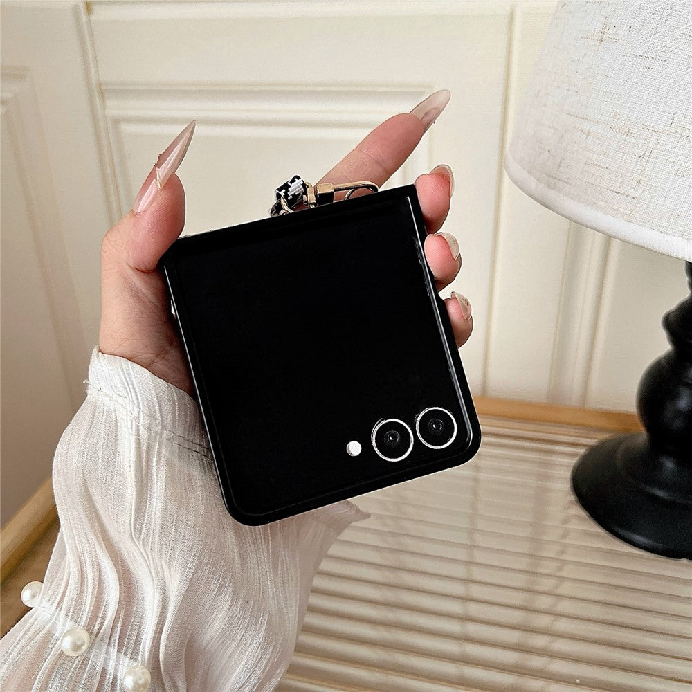 For Samsung Galaxy Z Flip7 5G Case Bear Charm PU Leather + PC Phone Cover with Wrist Strap