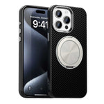 For iPhone 15 Pro Case Rotating Magnetic Kickstand Carbon Fiber Texture TPU + PET + PC Phone Cover