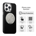 For iPhone 15 Pro Case Rotating Magnetic Kickstand Carbon Fiber Texture TPU + PET + PC Phone Cover