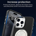 For iPhone 15 Pro Case Rotating Magnetic Kickstand Carbon Fiber Texture TPU + PET + PC Phone Cover