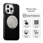 For iPhone 14 Pro Max Case Rotating Magnetic Kickstand Carbon Fiber Texture TPU + PET + PC Phone Cover