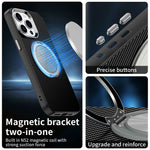 For iPhone 14 Pro Max Case Rotating Magnetic Kickstand Carbon Fiber Texture TPU + PET + PC Phone Cover
