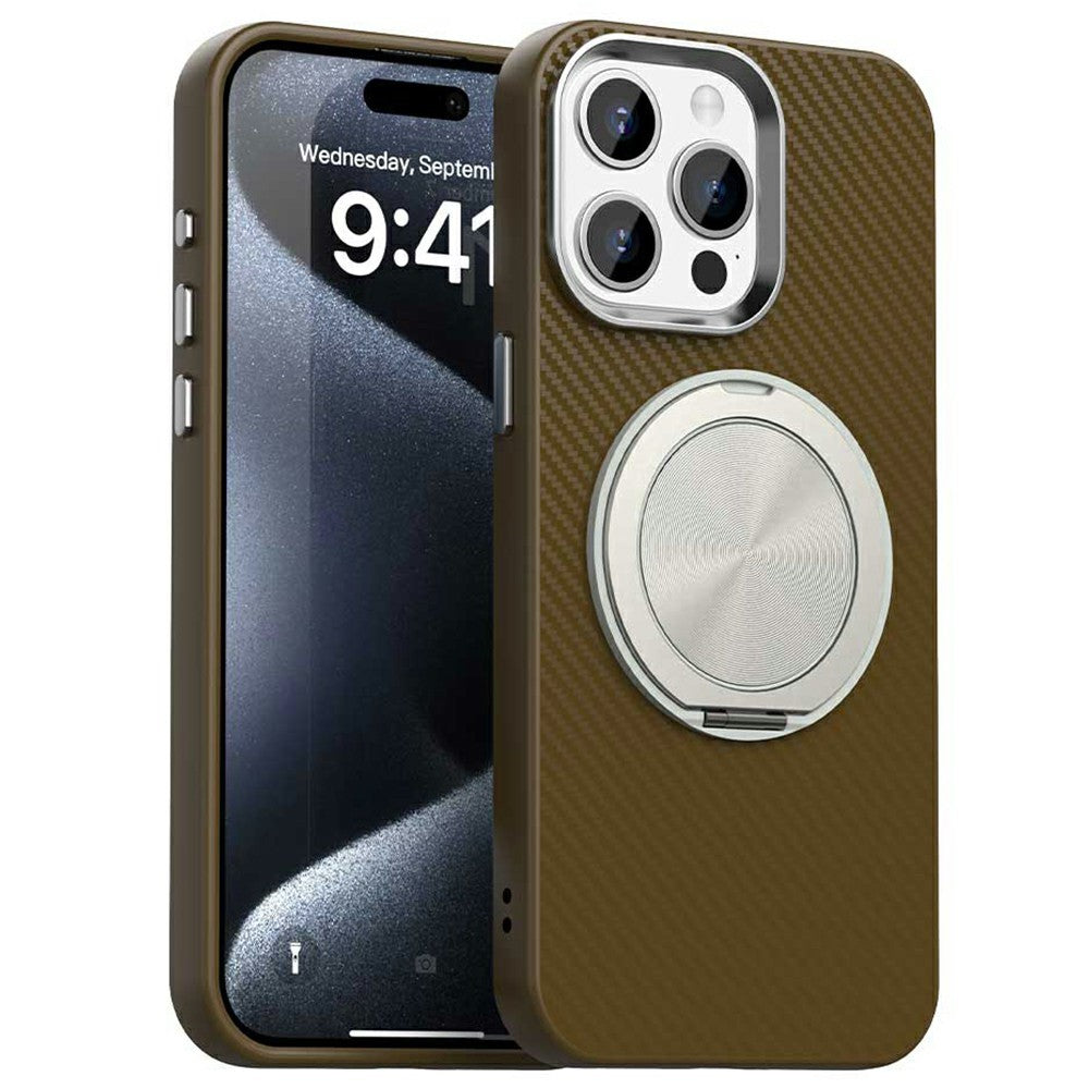Til iPhone 13 Pro cover med roterende magnetisk kickstand kulfibertekstur TPU + PET + PC telefoncover