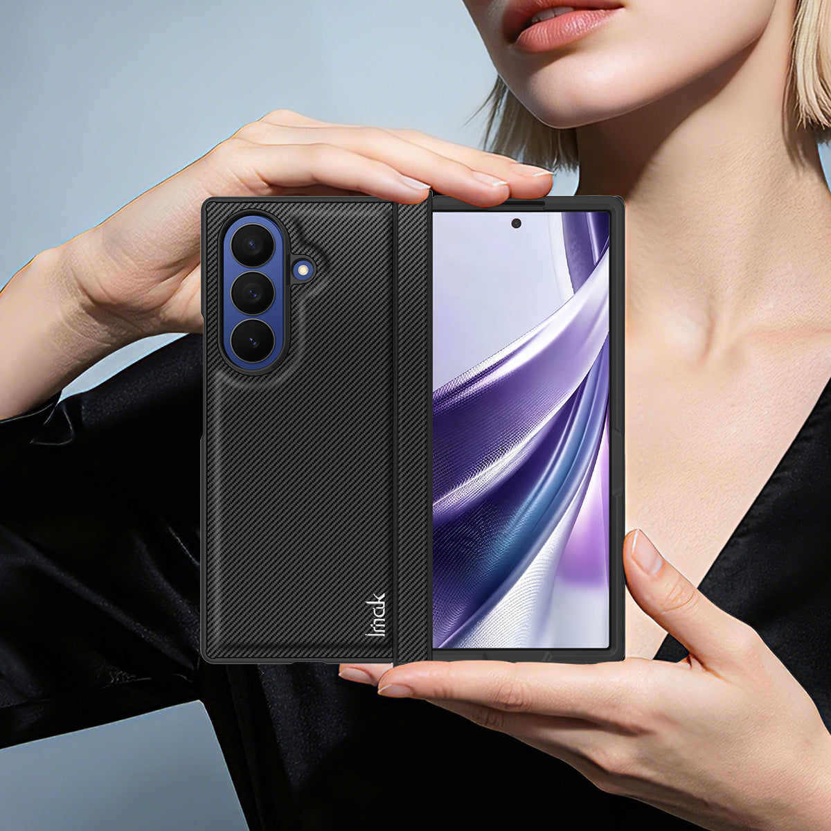 IMAK til Samsung Galaxy Z Fold8 Ultra Ruiyi Series Cover Kulfibertekstur Læder + PC Telefoncover