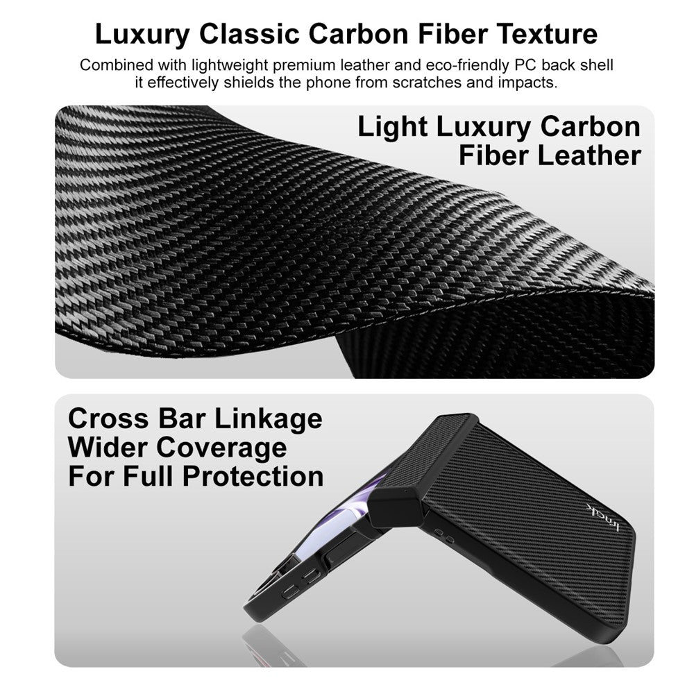 IMAK Ruiyi-serien för Samsung Galaxy Z Flip8-skal i kolfibertexturerat läder + PC-mobilskal