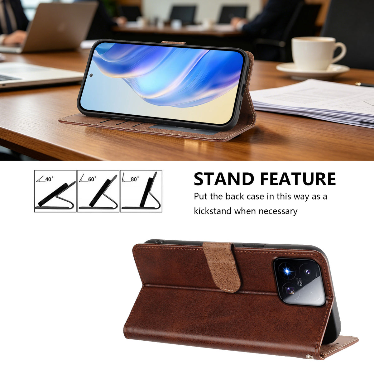 For Xiaomi 17 Max Case Wallet Flip Stand PU Leather Phone Cover with Wrist Strap