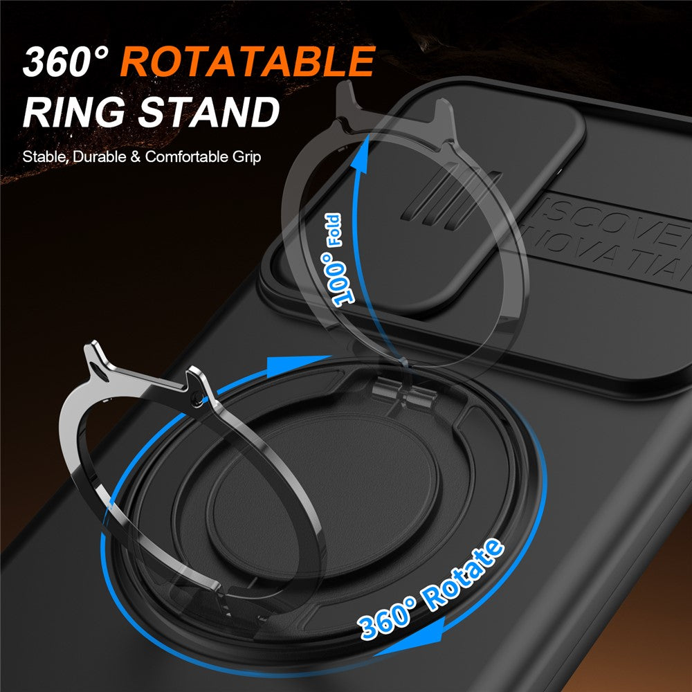 For Xiaomi Redmi A7 Pro 5G / Redmi A7 Pro 4G (171.56mm) Magnetic Case Ring Kickstand Slide Camera Cover TPU PC Hybrid Phone Shell