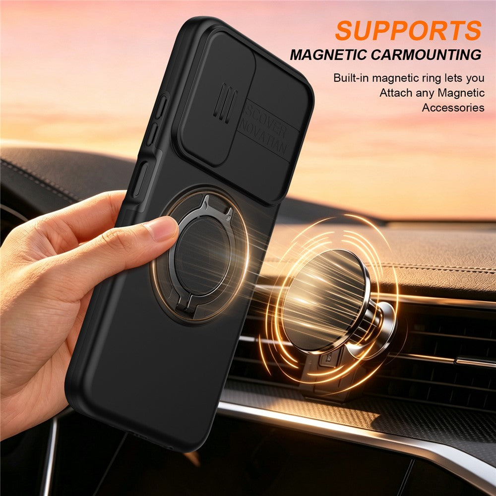 For Xiaomi Redmi A7 Pro 5G / Redmi A7 Pro 4G (171.56mm) Magnetic Case Ring Kickstand Slide Camera Cover TPU PC Hybrid Phone Shell