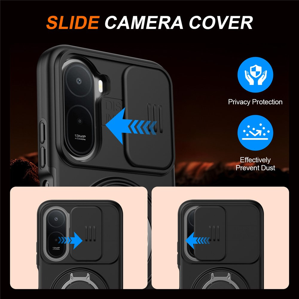 For Xiaomi Redmi A7 Pro 5G / Redmi A7 Pro 4G (171.56mm) Magnetic Case Ring Kickstand Slide Camera Cover TPU PC Hybrid Phone Shell