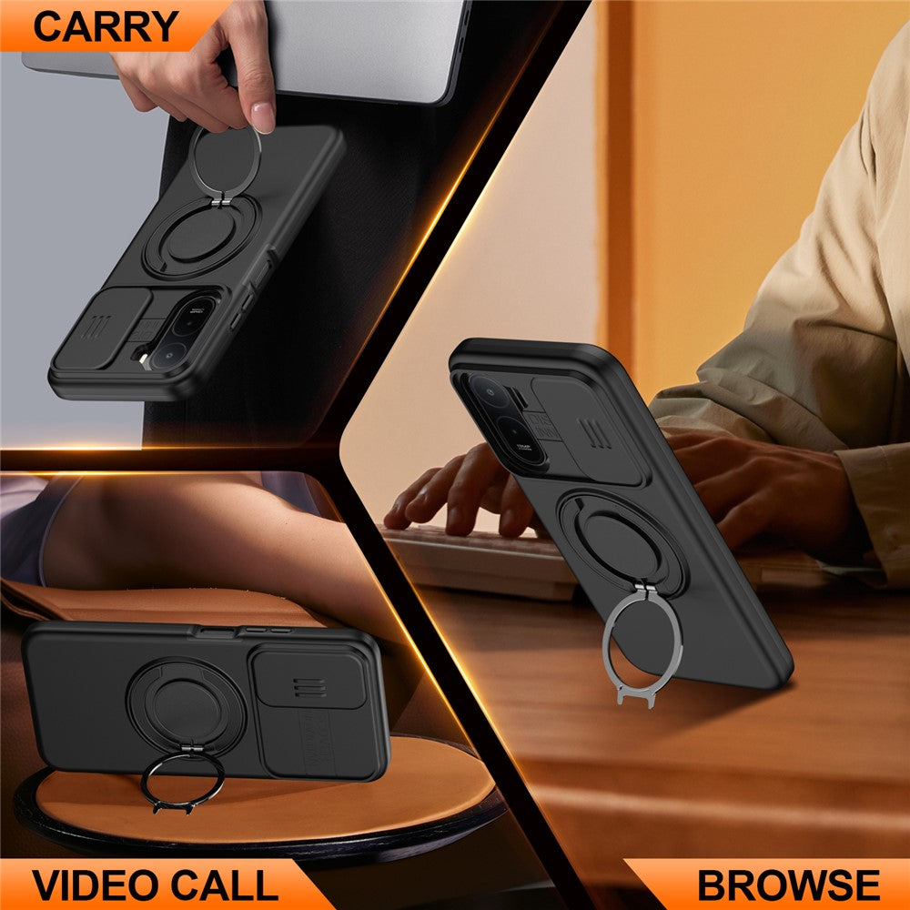 For Xiaomi Redmi A7 Pro 5G / Redmi A7 Pro 4G (171.56mm) Magnetic Case Ring Kickstand Slide Camera Cover TPU PC Hybrid Phone Shell