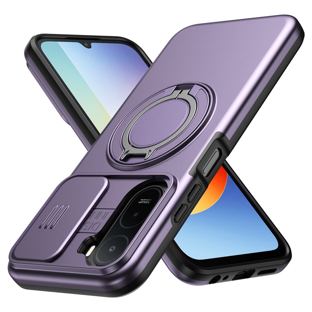 For Xiaomi Redmi A7 Pro 5G / Redmi A7 Pro 4G (171.56mm) Magnetic Case Ring Kickstand Slide Camera Cover TPU PC Hybrid Phone Shell