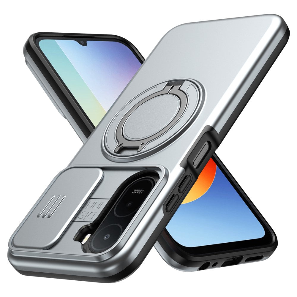 For Xiaomi Redmi A7 Pro 5G / Redmi A7 Pro 4G (171.56mm) Magnetic Case Ring Kickstand Slide Camera Cover TPU PC Hybrid Phone Shell