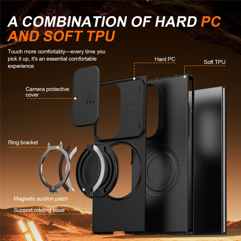 Til Samsung Galaxy Z Fold8 Ultra / Z Fold7 5G Magnetisk Etui Ring Kickstand Skydbart Kamera Cover TPU PC Hybrid Telefoncover