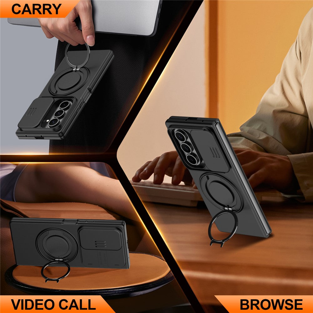 Til Samsung Galaxy Z Fold8 Ultra / Z Fold7 5G Magnetisk Etui Ring Kickstand Skydbart Kamera Cover TPU PC Hybrid Telefoncover