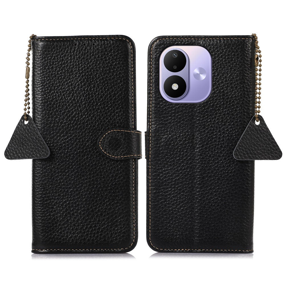 For Xiaomi Redmi Note 17 4G (Global) / Note 17 5G (Global) / Note 17 (India / China) 5G Case RFID Blocking Genuine Cow Leather Phone Cover Litchi Texture