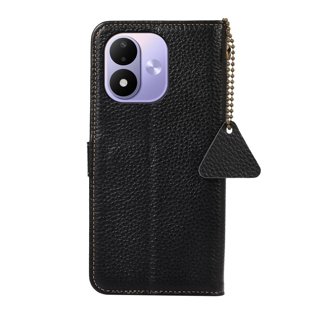 For Xiaomi Redmi Note 17 4G (Global) / Note 17 5G (Global) / Note 17 (India / China) 5G Case RFID Blocking Genuine Cow Leather Phone Cover Litchi Texture