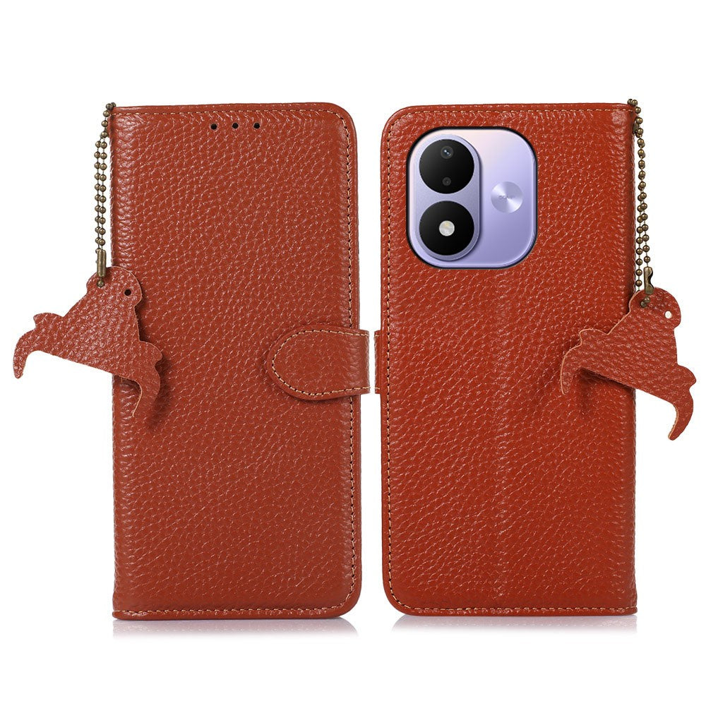 For Xiaomi Redmi Note 17 4G (Global) / Note 17 5G (Global) / Note 17 (India / China) 5G Case RFID Blocking Genuine Cow Leather Phone Cover Litchi Texture