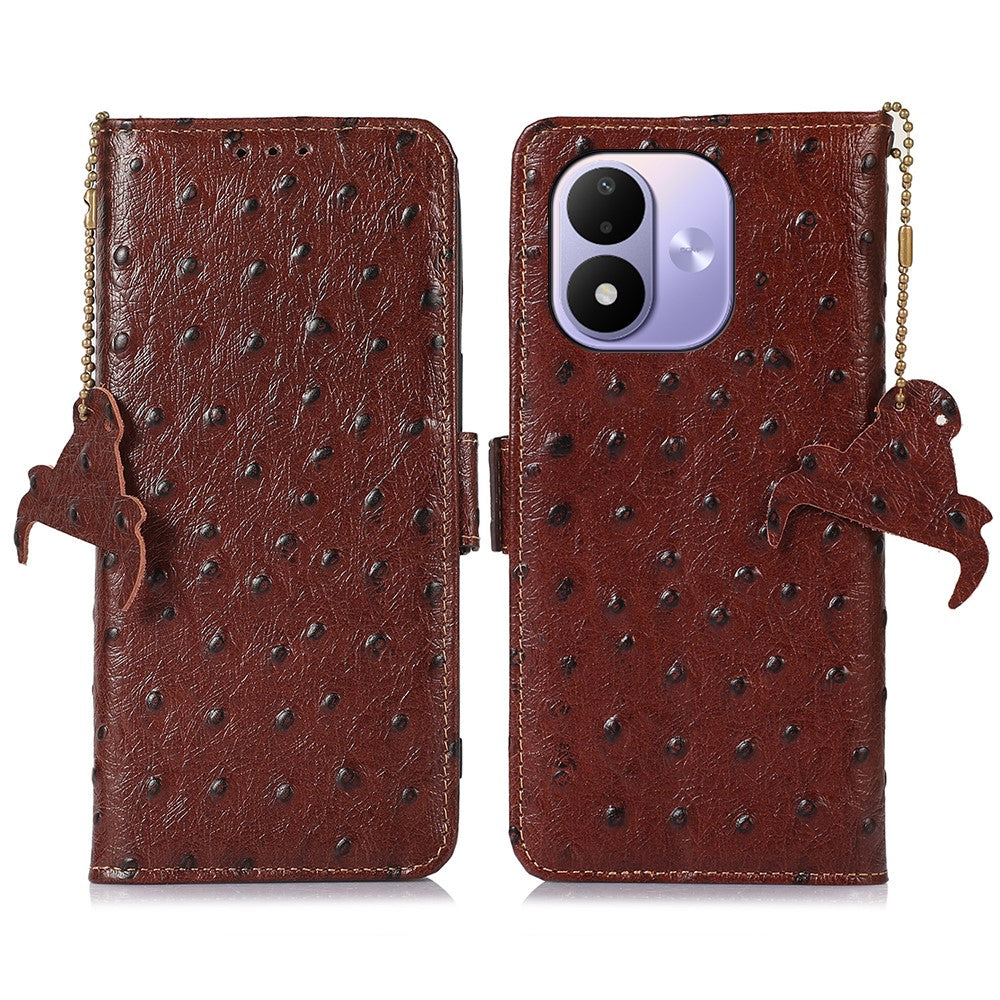 For Xiaomi Redmi Note 17 4G (Global) / Note 17 5G (Global) / Note 17 (India / China) 5G Case RFID Blocking Genuine Cow Leather Phone Case Ostrich Texture