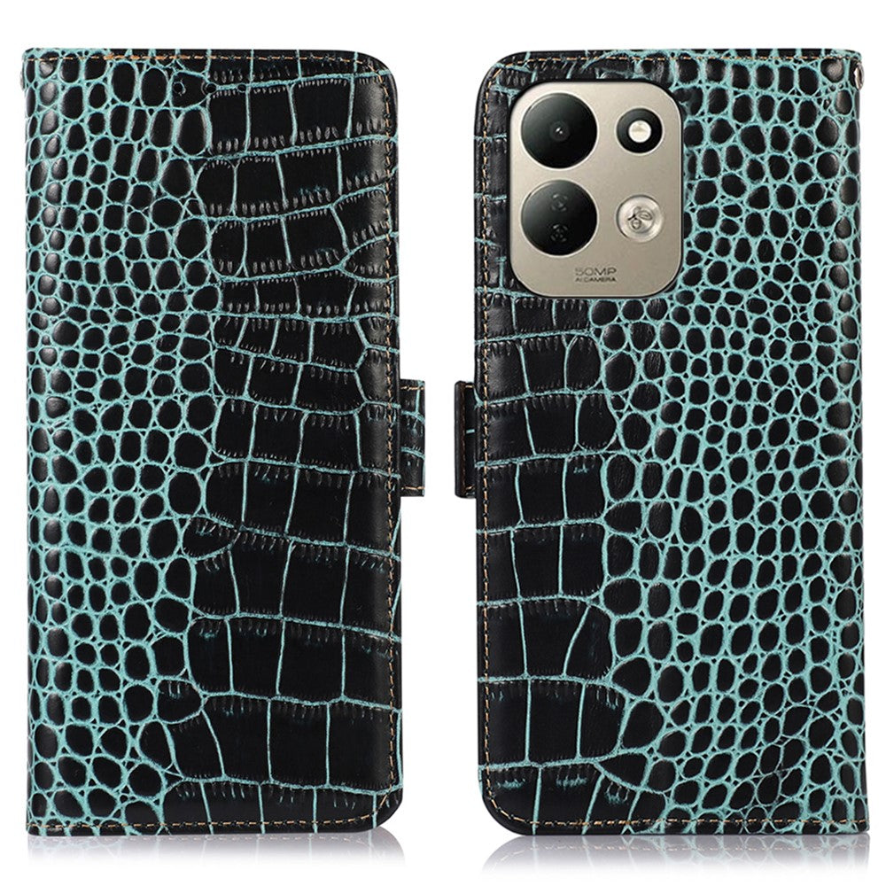 For Xiaomi Redmi Note 17 4G (Global) / Note 17 5G (Global) / Note 17 (India / China) 5G Case RFID Blocking Wallet Crocodile Texture Genuine Cow Leather Phone Cover