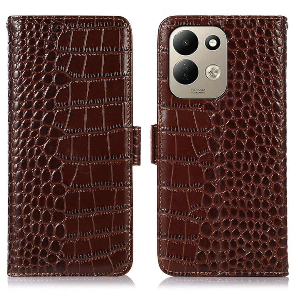 For Xiaomi Redmi Note 17 4G (Global) / Note 17 5G (Global) / Note 17 (India / China) 5G Case RFID Blocking Wallet Crocodile Texture Genuine Cow Leather Phone Cover
