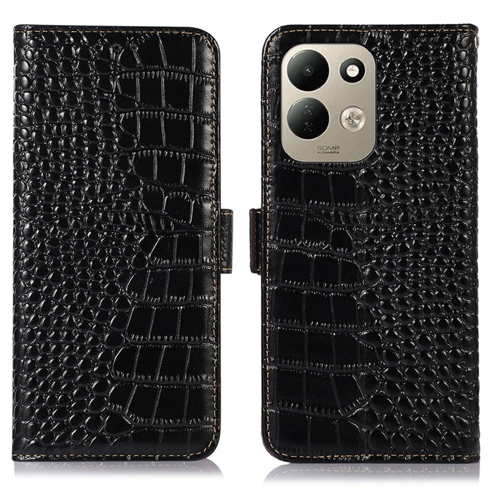 For Xiaomi Redmi Note 17 4G (Global) / Note 17 5G (Global) / Note 17 (India / China) 5G Case RFID Blocking Wallet Crocodile Texture Genuine Cow Leather Phone Cover