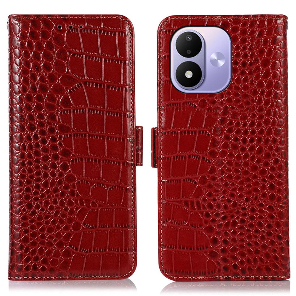 For Xiaomi Redmi 17 5G  /  Redmi 17 4G Case RFID Blocking Wallet Crocodile Texture Genuine Cow Leather Phone Cover