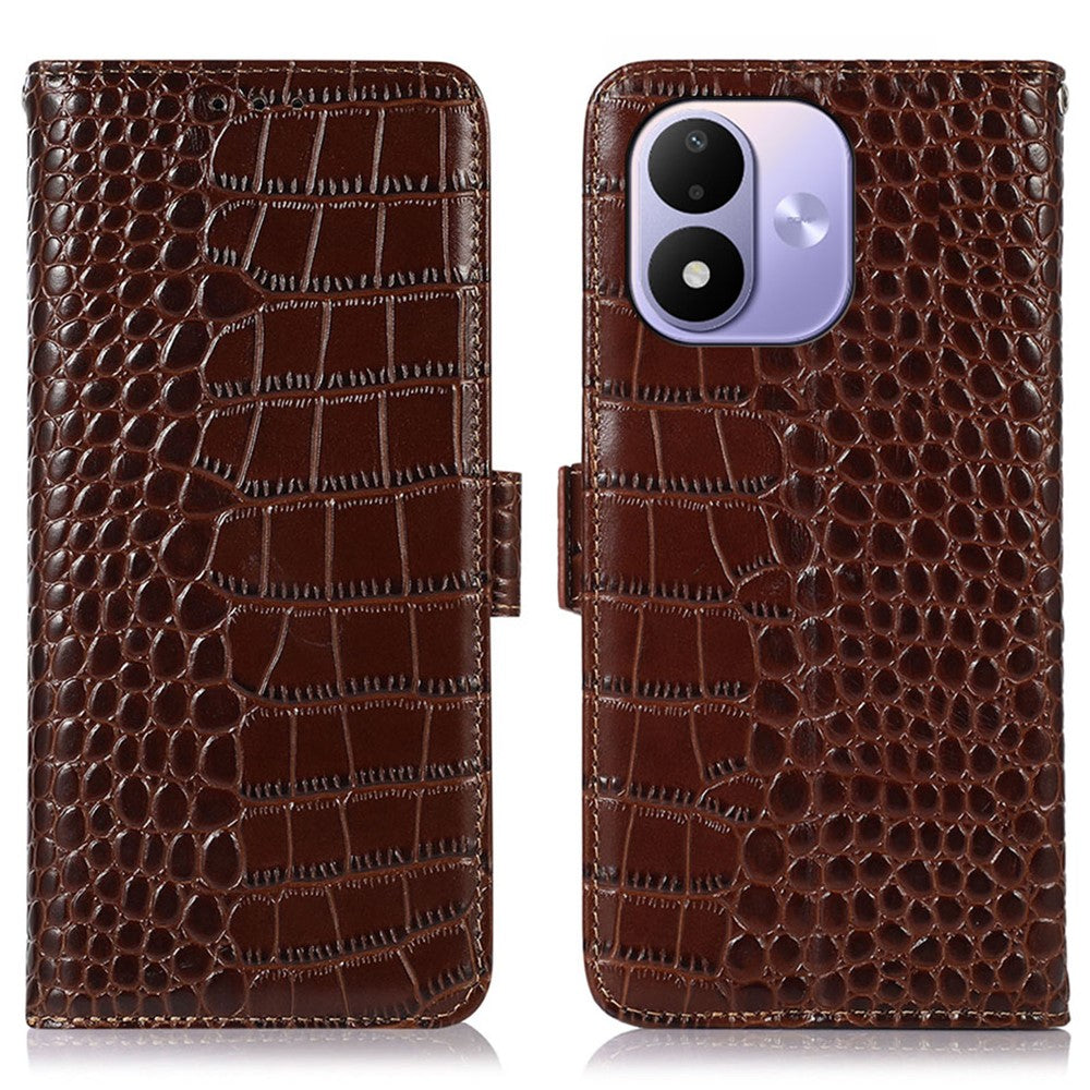 For Xiaomi Redmi 17 5G  /  Redmi 17 4G Case RFID Blocking Wallet Crocodile Texture Genuine Cow Leather Phone Cover