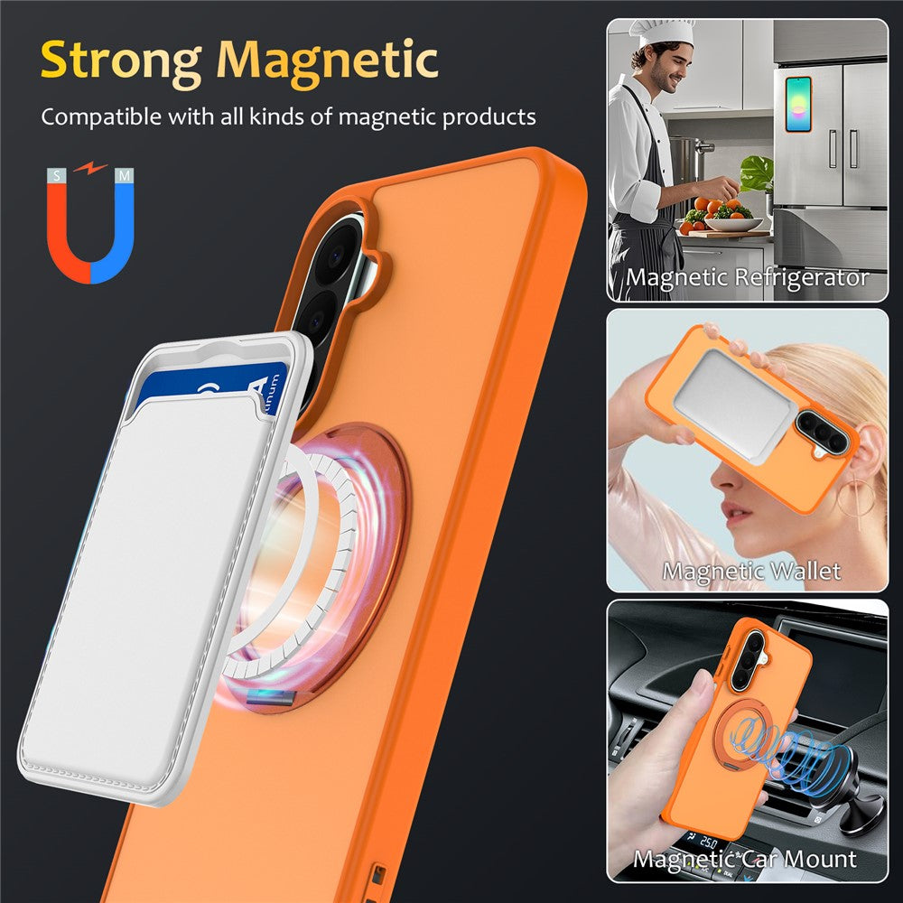 Samsung Galaxy S26 FE / S25 FE-skal med roterande magnetiskt stativ PC + TPU Skin-Touch-mobilskal