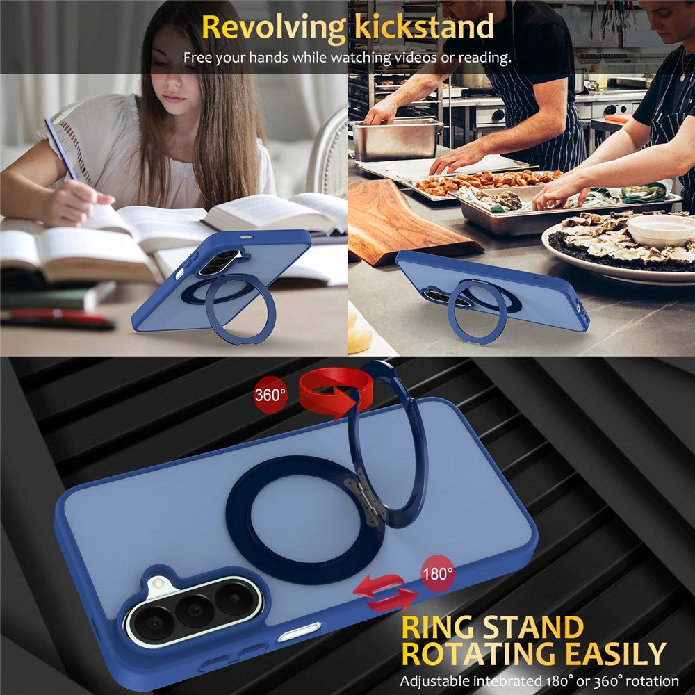 For Samsung Galaxy S26+ Case with Rotating Magnetic Kickstand PC + TPU Skin-Touch Phone Cover