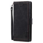 For Samsung Galaxy S23 Ultra Retro Splicing Style PU Leather Shockproof Phone Case Wallet Stand Folio Flip Cover with Strap