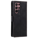 For Samsung Galaxy S23 Ultra Retro Splicing Style PU Leather Shockproof Phone Case Wallet Stand Folio Flip Cover with Strap