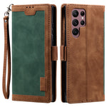For Samsung Galaxy S23 Ultra Retro Splicing Style PU Leather Shockproof Phone Case Wallet Stand Folio Flip Cover with Strap