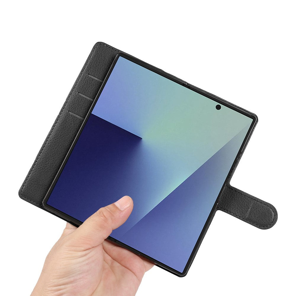 Til Samsung Galaxy Z Fold7 5G Etui Pung Stativ Litchi Tekstur Stødsikkert Læder Telefoncover