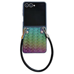 For Samsung Galaxy Z Flip7 5G Case Gradient Woven Texture Leather + PC Phone Cover with Wrist Strap