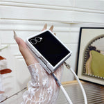For Samsung Galaxy Z Flip7 5G Case Gradient Woven Texture Leather + PC Phone Cover with Wrist Strap