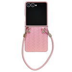 For Samsung Galaxy Z Flip7 5G Case Gradient Woven Texture Leather + PC Phone Cover with Wrist Strap