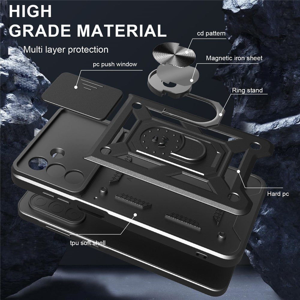 For Samsung Galaxy A18 5G  /  A18 4G  /  A17 5G  /  A17 4G Case with Slide Camera Lid PC + TPU Kickstand Phone Cover