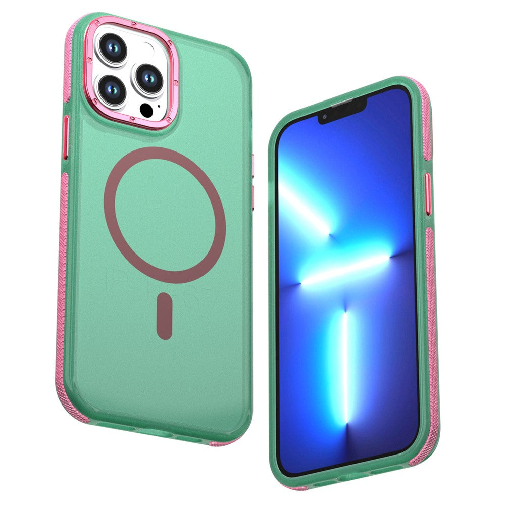 For iPhone 13 Pro Magnetic Case Color Blocking PC + TPU Anti-Fingerprint Phone Cover