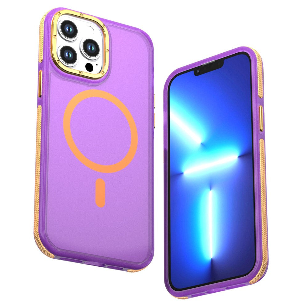For iPhone 13 Pro Magnetic Case Color Blocking PC + TPU Anti-Fingerprint Phone Cover