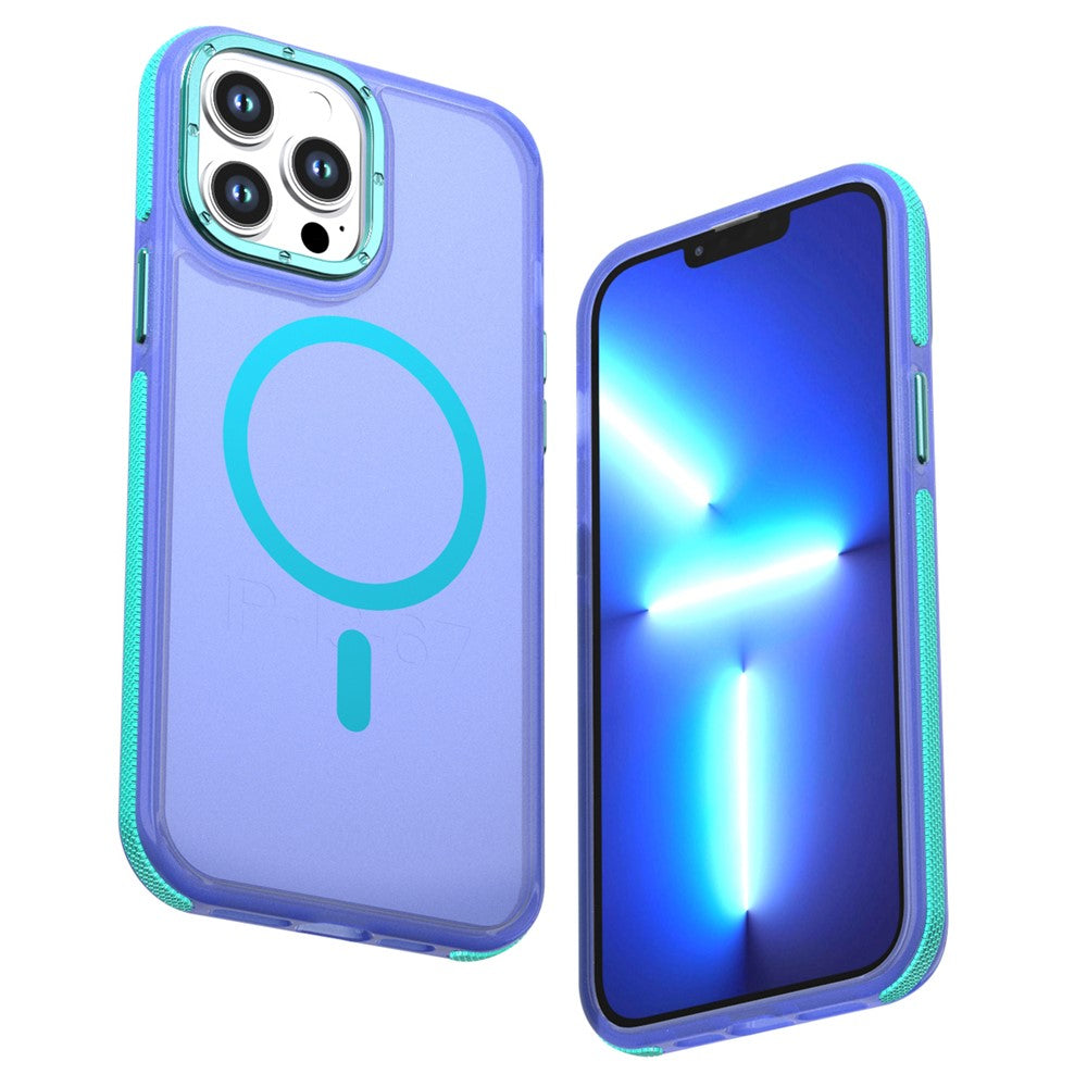For iPhone 13 Pro Max Magnetic Case Color Blocking PC + TPU Anti-Fingerprint Phone Cover