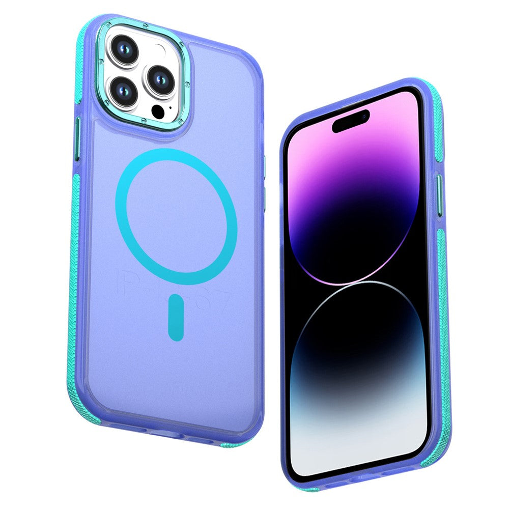 For iPhone 14 Pro Max Magnetic Case Color Blocking PC + TPU Anti-Fingerprint Phone Cover