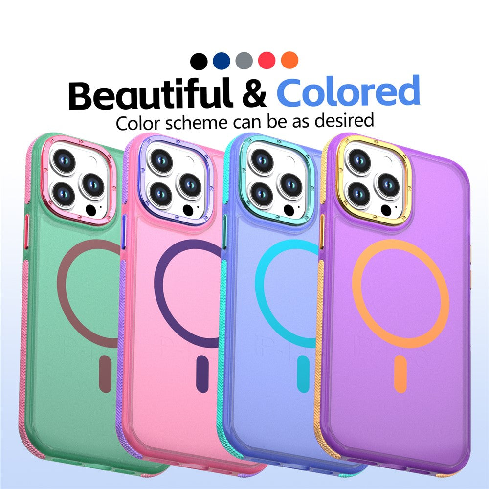 For iPhone 14 Pro Max Magnetic Case Color Blocking PC + TPU Anti-Fingerprint Phone Cover