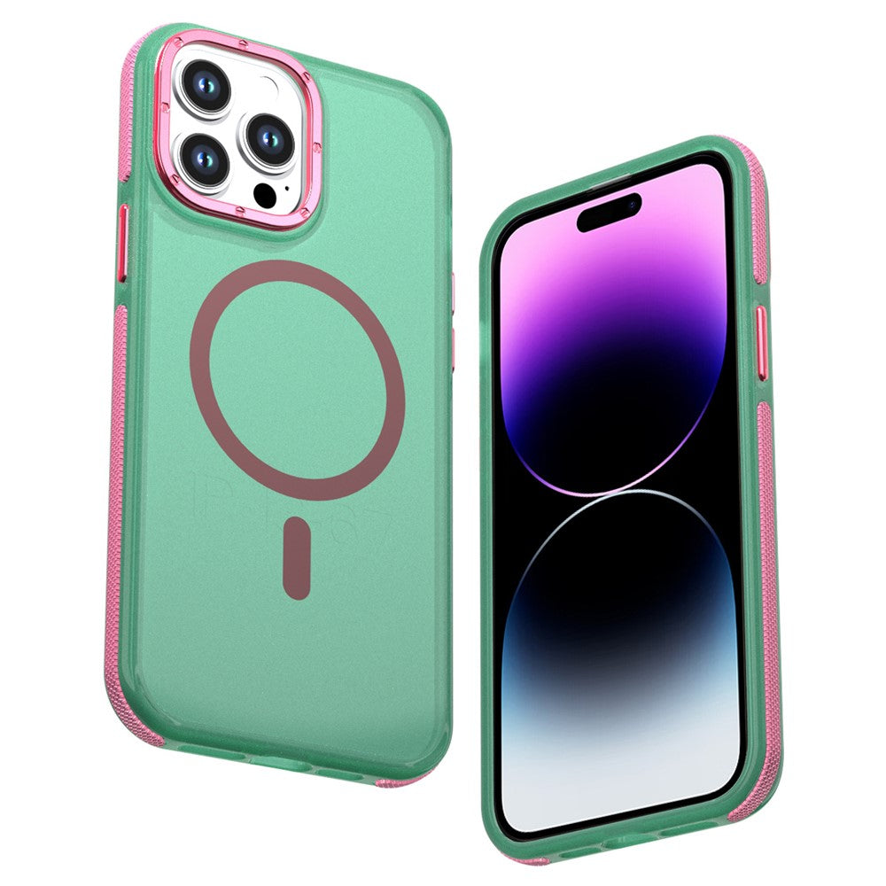 For iPhone 14 Pro Max Magnetic Case Color Blocking PC + TPU Anti-Fingerprint Phone Cover