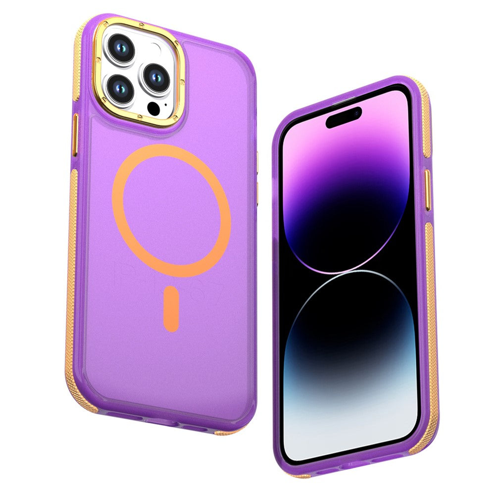 For iPhone 14 Pro Max Magnetic Case Color Blocking PC + TPU Anti-Fingerprint Phone Cover