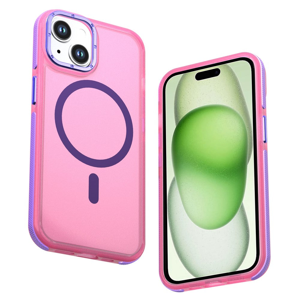 For iPhone 15 Magnetic Case Color Blocking PC + TPU Anti-Fingerprint Phone Cover
