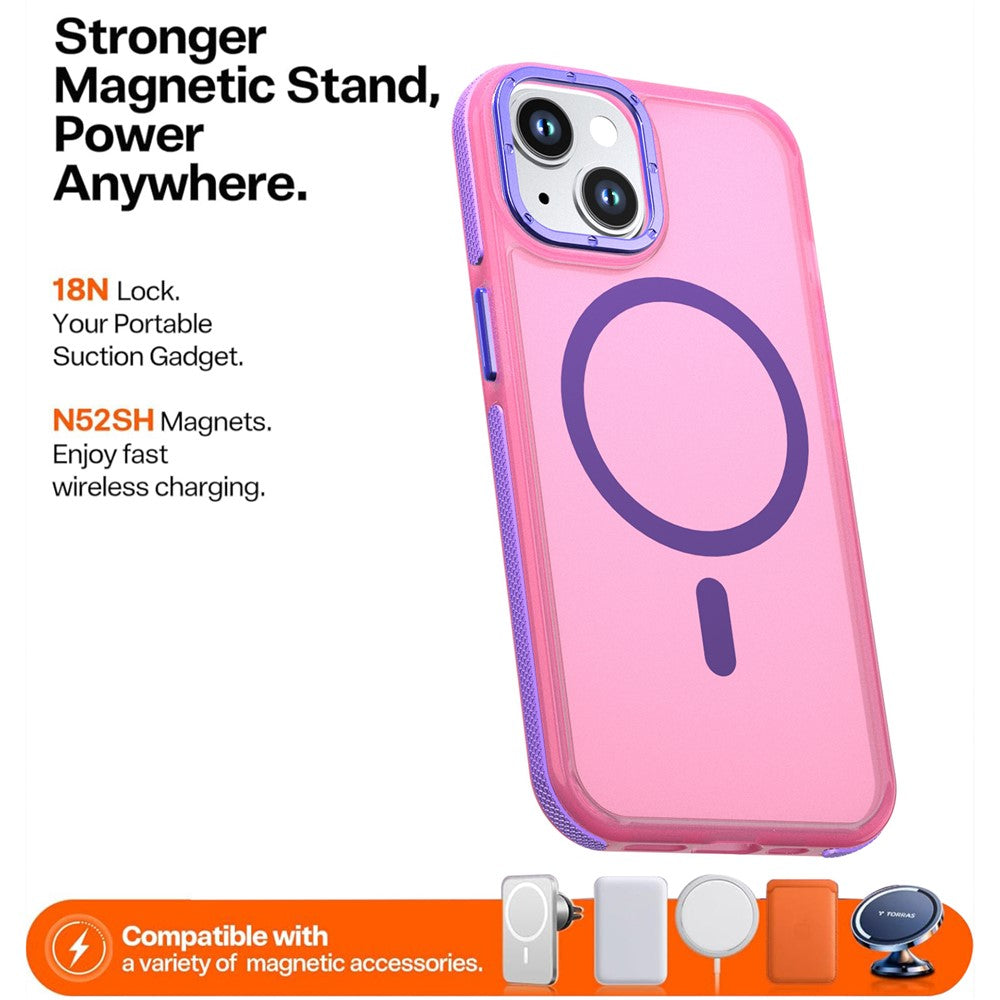 For iPhone 15 Magnetic Case Color Blocking PC + TPU Anti-Fingerprint Phone Cover