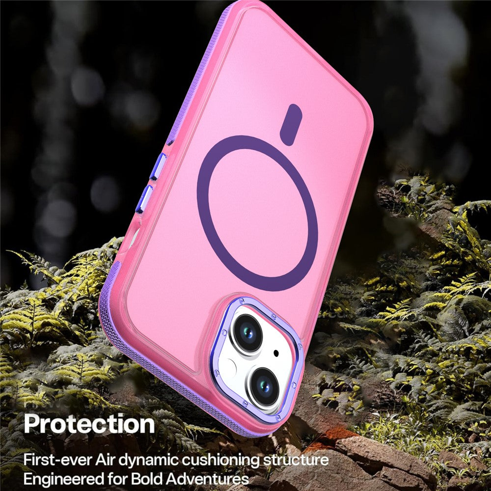 For iPhone 15 Magnetic Case Color Blocking PC + TPU Anti-Fingerprint Phone Cover
