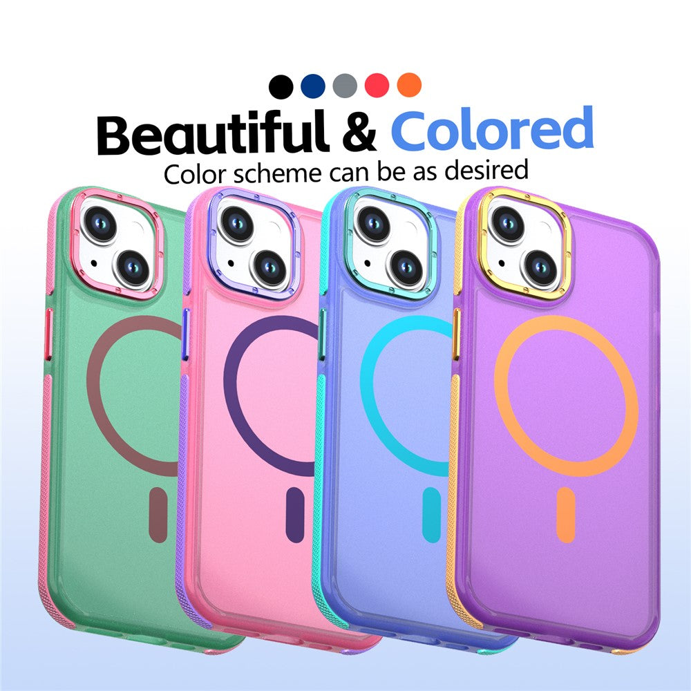 For iPhone 15 Magnetic Case Color Blocking PC + TPU Anti-Fingerprint Phone Cover
