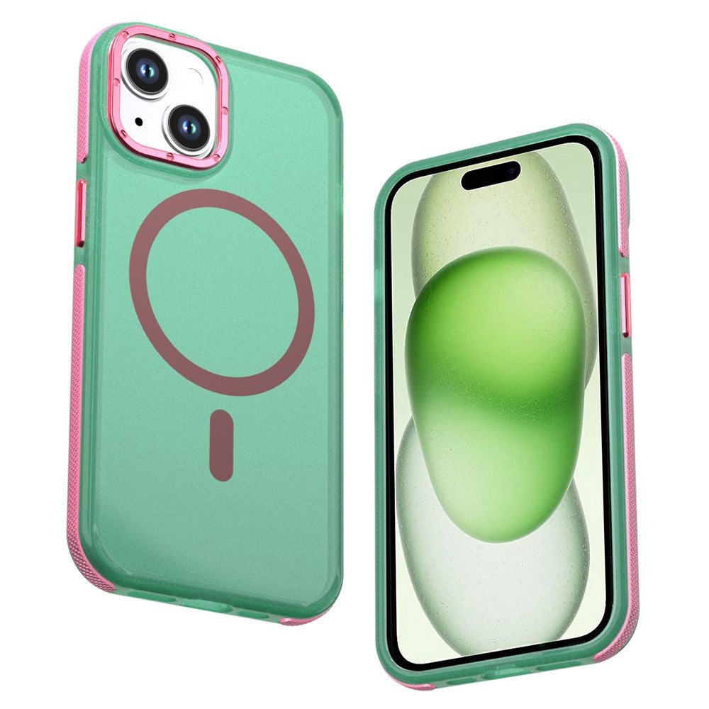 For iPhone 15 Magnetic Case Color Blocking PC + TPU Anti-Fingerprint Phone Cover
